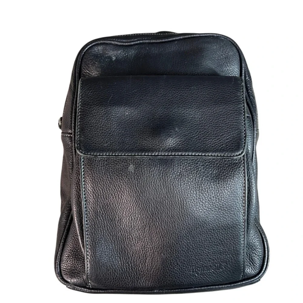 Tignanello Black Pebbled Leather Mini Backpack Organizer Bag Multi Pocket